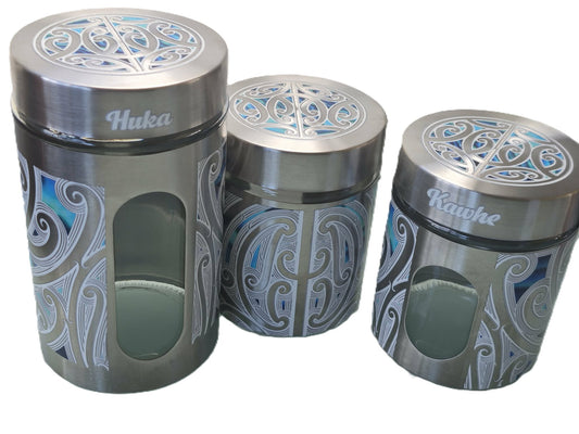 Silver canister set - Ti, Kawhe, Sugar
