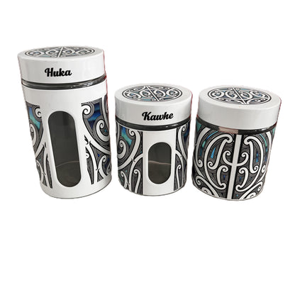 Te Paua Pōuri – White Canister Set