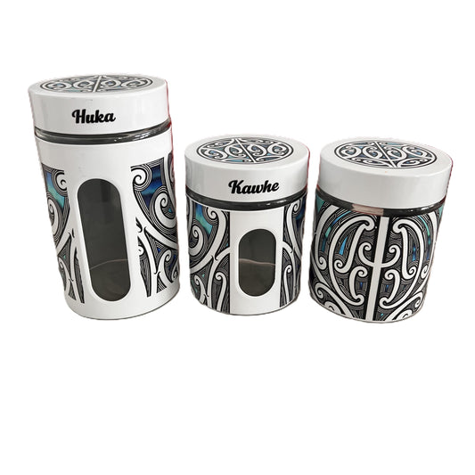 Te Paua Pōuri – White Canister Set